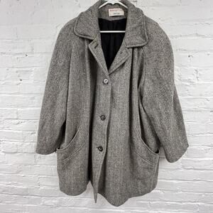WinterTime by Herman Kay Coat Womens 20W Gray Herringbone Wool Blend Lined Plus
